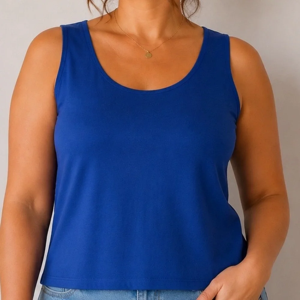 Chico's XL Cobalt Blue Tank Top Stretch Nylon Scoop Neck Layering Basic
